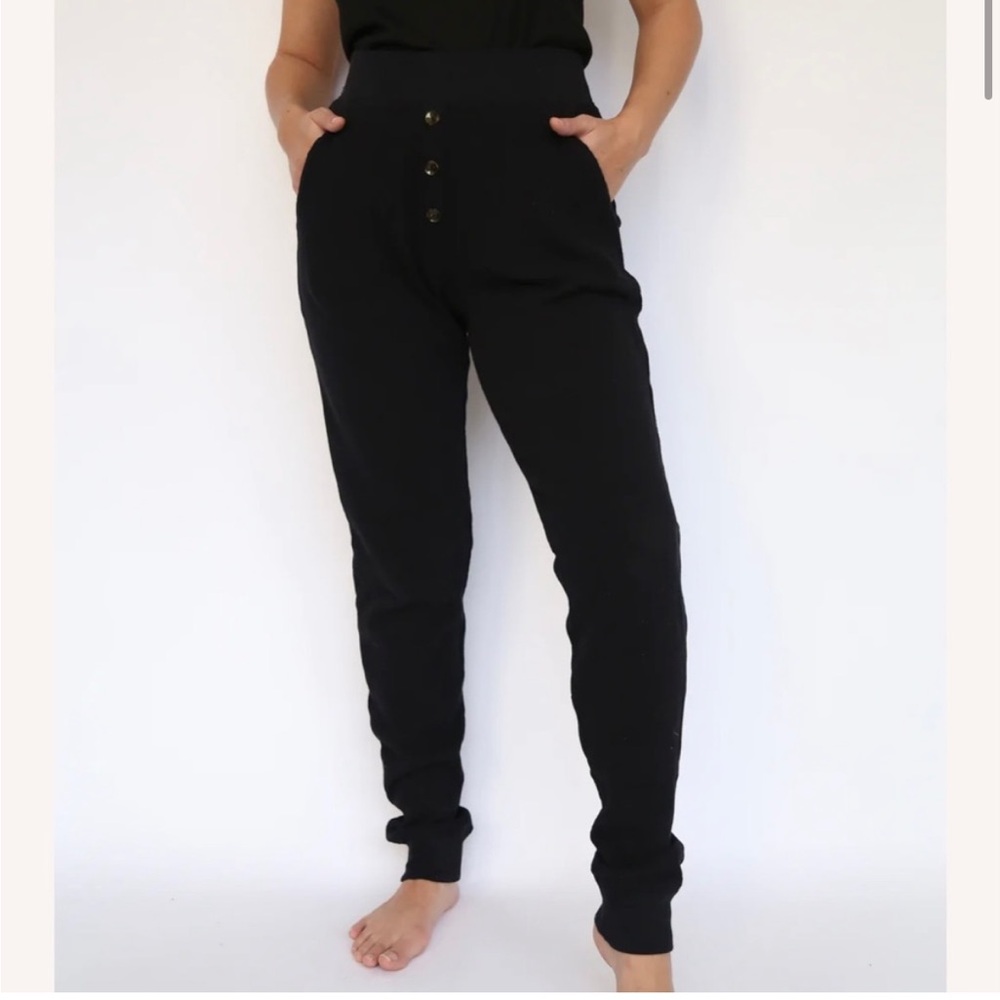 NWT Donni‎ Thermal Henley Sweatpant Black pants size xs waffle texture jogger